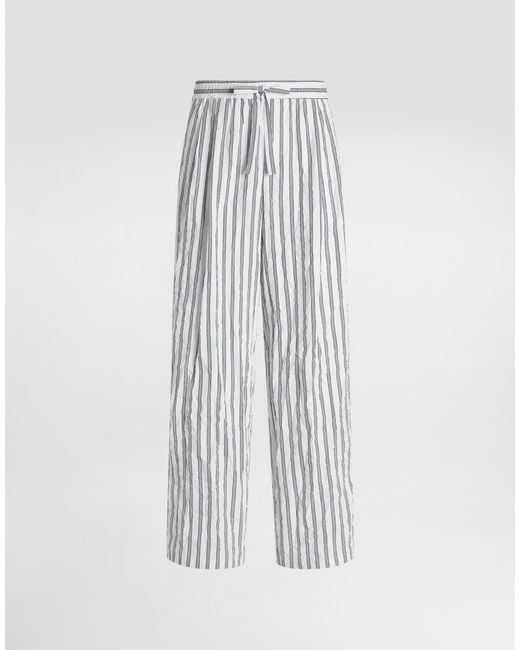 Dolce & Gabbana White Crinkled Striped Poplin Vanity Trousers for men