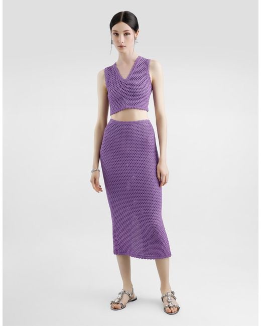 Dolce & Gabbana Purple Calf-Length Crochet Skirt