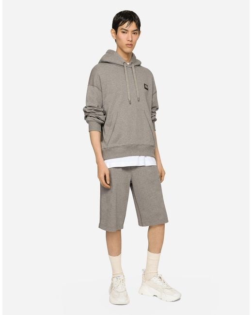Dolce & Gabbana Gray Jersey Jogging Shorts With Logo Tag for men