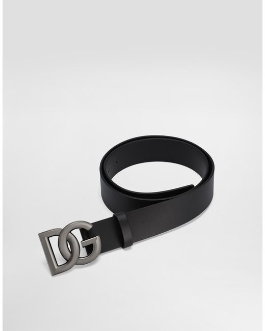 Dolce & Gabbana Lux Leather Belt With Crossover Dg Logo Buckle in White für Herren
