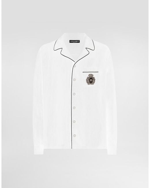 Dolce & Gabbana White Linen Vanity Shirt With Heraldic Emblem for men