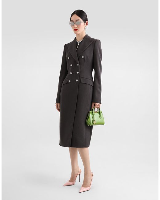 Dolce & Gabbana Black Virgin Wool Logo-Button Overcoat