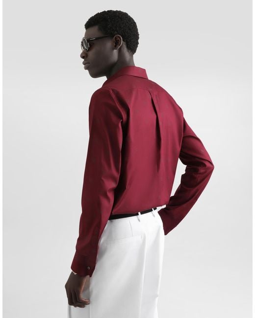 Dolce & Gabbana Red Logo-Print Martini Poplin Shirt for men