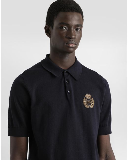 Dolce & Gabbana Black Cotton Polo-Shirt With Heraldic Patch for men