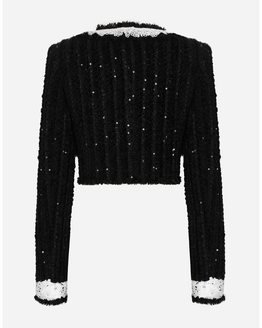 Dolce & Gabbana ブレザー ショートレングス ツイード マイクロスパンコールエンブロイダリー Black