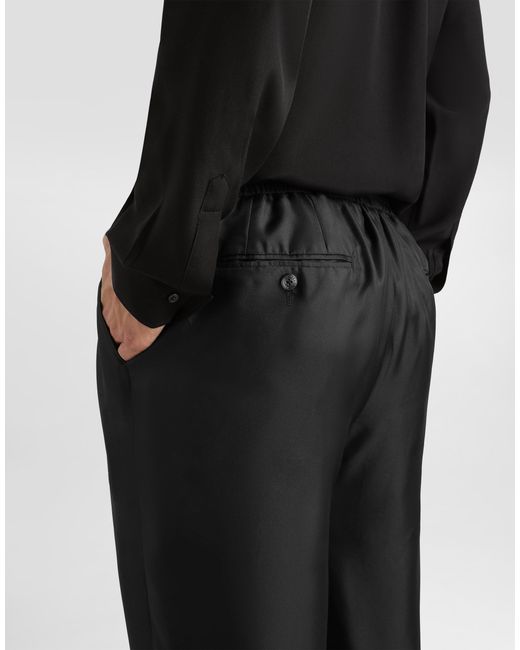 Dolce & Gabbana Black Silk Twill Jogging Trousers for men