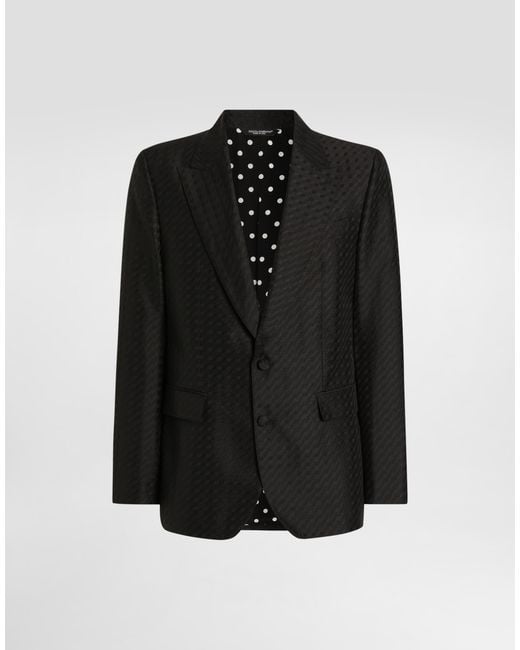 Dolce & Gabbana Black Single-Breasted Sicilia Light Jacket With Micro Pattern Jacquard for men