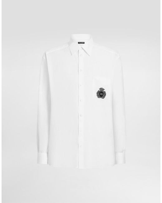 Dolce & Gabbana White Linen Shirt With Heraldic Patch for men
