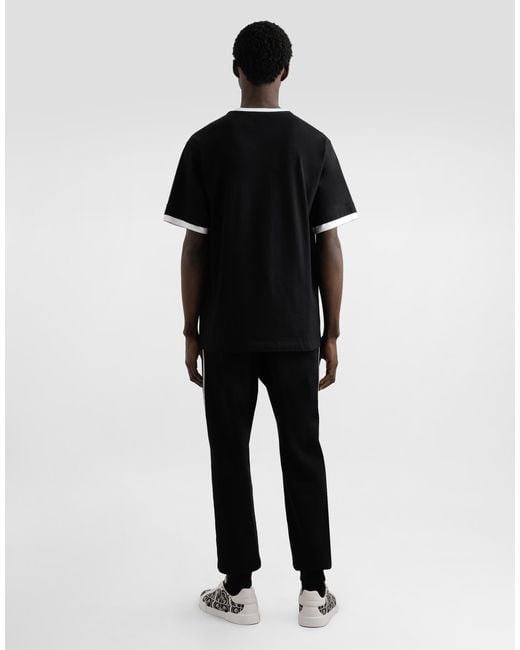 Dolce & Gabbana Black Cotton T-Shirt With Print And Embroidery for men