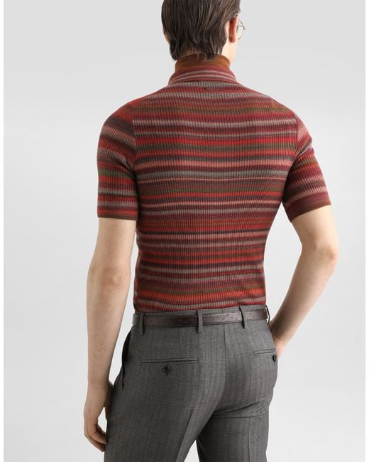 Dolce & Gabbana Red Striped Wool Polo Shirt for men