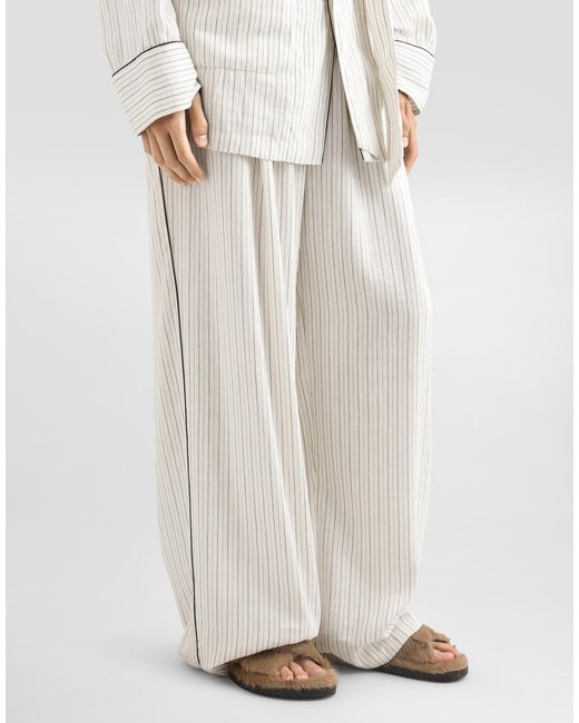 Dolce & Gabbana White Striped Fabric Vanity Trousers for men
