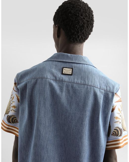 Dolce & Gabbana White Silk And Cotton Denim Shirt for men