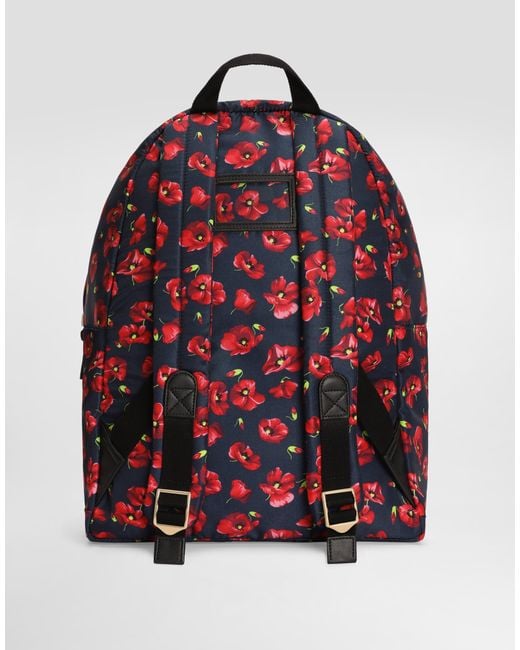 Dolce & Gabbana Red Poppy-Print Nylon Backpack