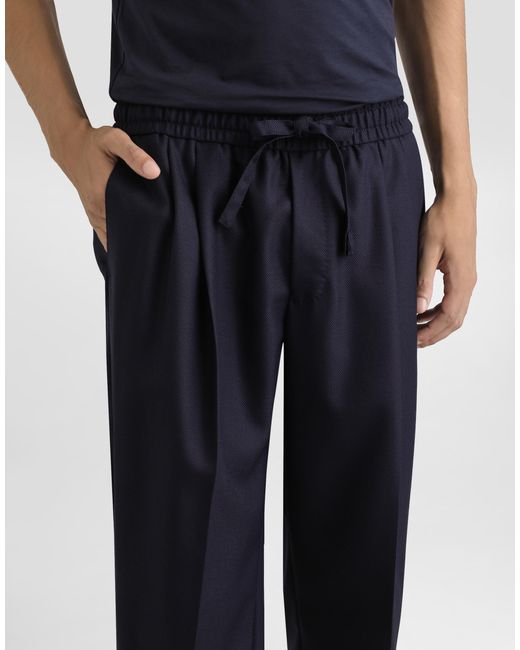 Dolce & Gabbana Blue Garment-Dyed Wool Joggers for men