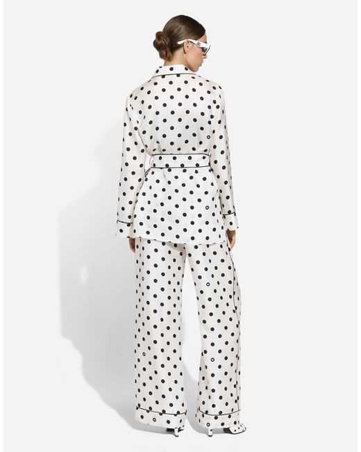 Dolce & Gabbana White Silk Pajama Pants With Polka-Dot