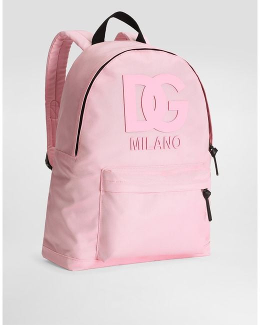 Dolce & Gabbana Pink Nylon Backpack With Dg Rubber Patch for men