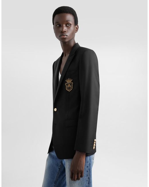 Dolce & Gabbana Black Single-Breasted Martini-Fit Jacket With Patch for men