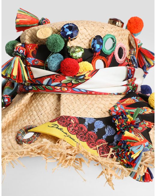 Dolce & Gabbana Multicolor Raffia Hat With Applications