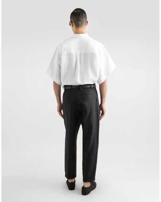 Dolce & Gabbana Black Linen Fabric Pants for men