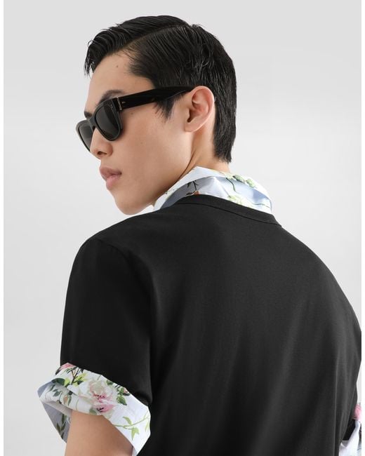 Dolce & Gabbana Black Cotton T-Shirt With Logo Plate for men