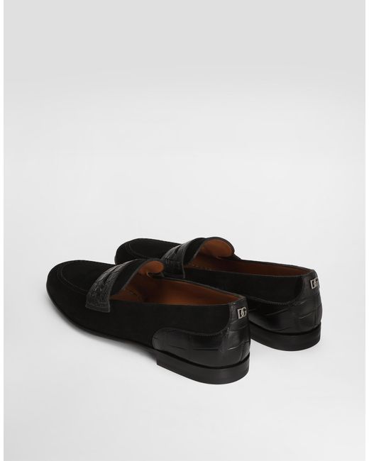 Dolce & Gabbana Split Calfskin And Alligator Slippers in White für Herren