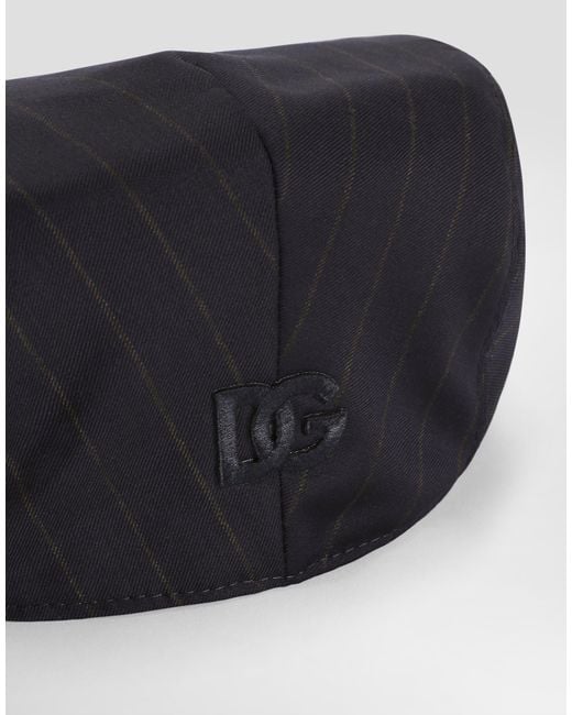 Dolce & Gabbana Black Virgin Wool Pinstripe Flat Cap for men