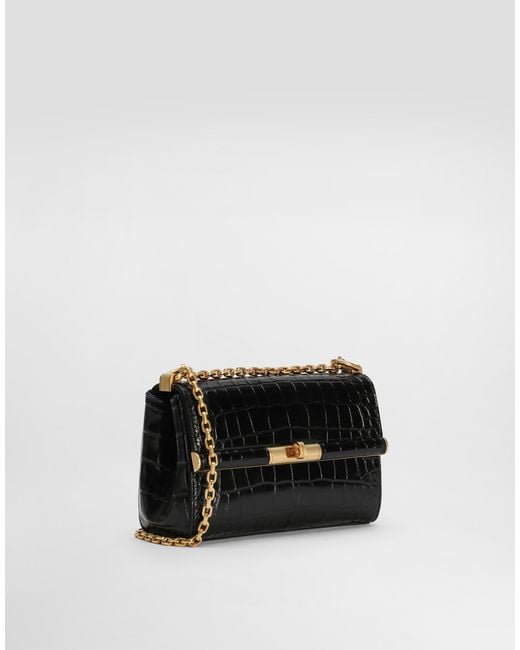Dolce & Gabbana White Mini City Bag Marlene Aus Glänzendem Alligatorleder