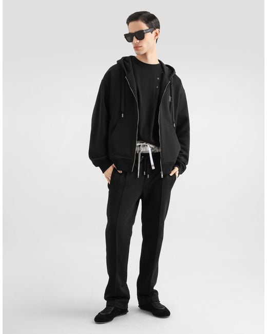 Dolce & Gabbana Black Cotton Hooded Sweatshirt With Logo Plate for men