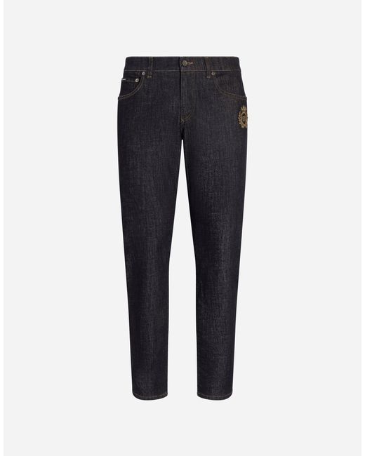 メンズ Dolce & Gabbana パッチ ストレッチコットン スリムフィットジーンズ Blue