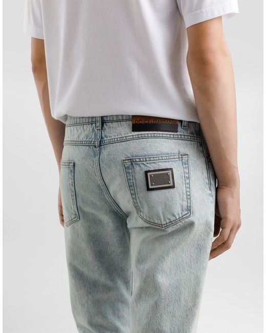 メンズ Dolce & Gabbana ロゴプレート コットン レギュラーフィットジーンズ Blue