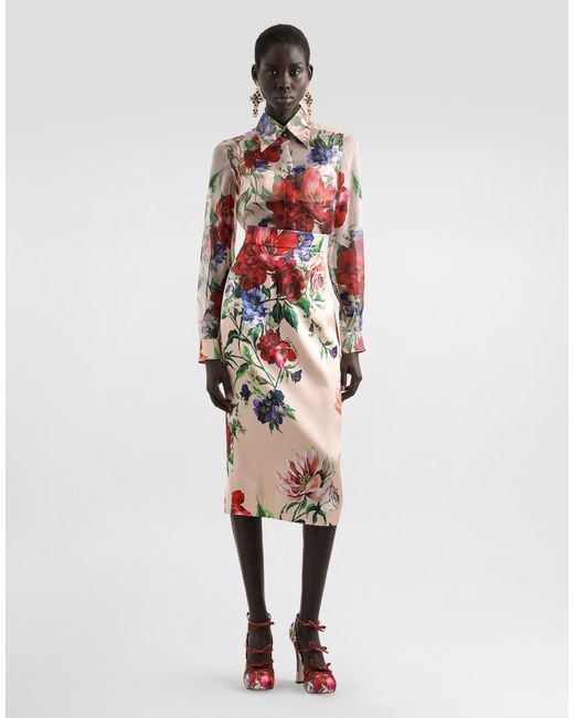 Dolce & Gabbana White Long-Sleeved Floral- Chiffon Shirt
