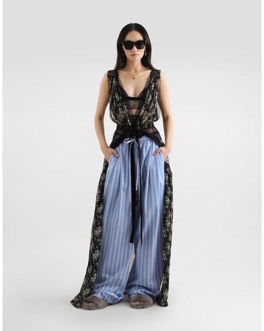 Dolce & Gabbana White Geranium Bouquets-Print Chiffon Dressing Gown