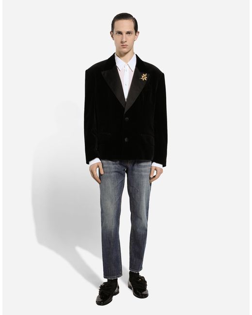 Dolce & Gabbana メンズ ブラック ベルベット オーバーサイズ シングル