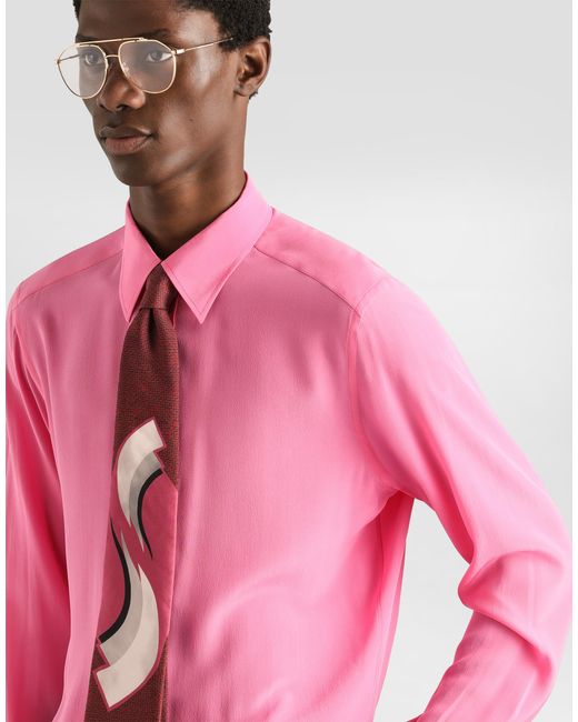 Dolce & Gabbana Pink Crêpe De Chine Martini Shirt for men