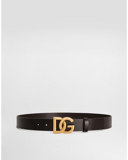 Dolce & Gabbana Black Lux Leather Belt With Crossover Dg Logo Buckle for men