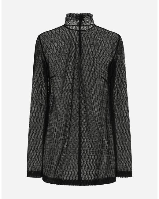 Dolce & Gabbana Black High-Neck Viscose Mesh Blouse