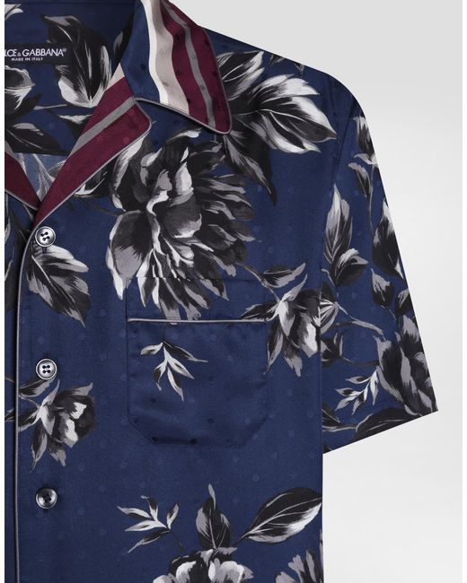 Dolce & Gabbana Blue Peony-Print Hawaii Twill Shirt for men