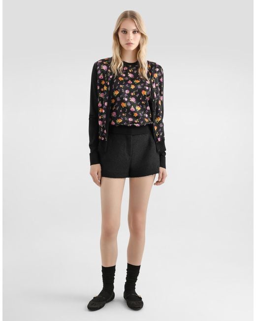 Dolce & Gabbana Black Small Rose Bouquets-Print Silk Tank Top