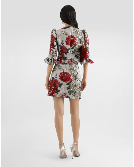 Dolce & Gabbana White Floral Jacquard Mini Skirt