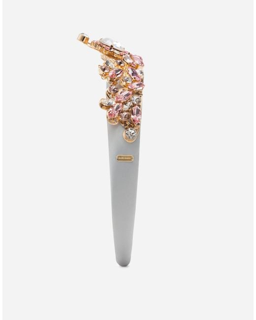 Dolce & Gabbana White Headband With All Over Jewellery Application