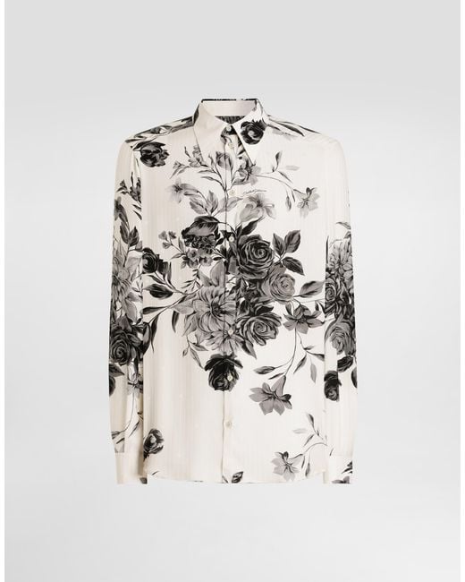 Dolce & Gabbana Natural Flower Bouquet-Print Jacquard Shirt for men