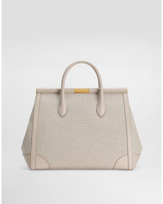 Dolce & Gabbana Natural Marlene Fabric And Calfskin Handbag