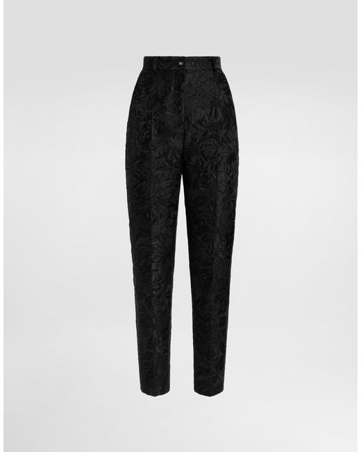 Dolce & Gabbana Black Peony-Motif Brocade Trousers