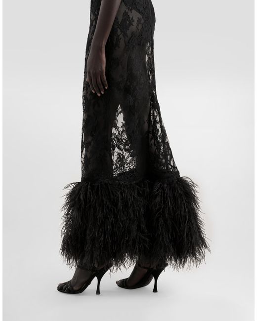 Dolce & Gabbana Black Lace Dress With Ostrich Feathers