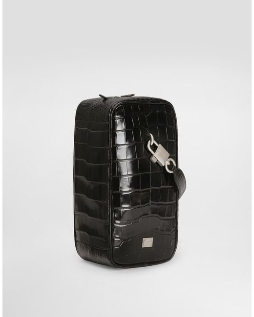 Dolce & Gabbana Black Lock Polished Alligator Handbag for men