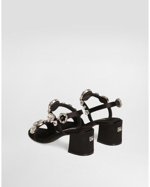 Dolce & Gabbana White Satin Sandals With Gemstone Embellishment
