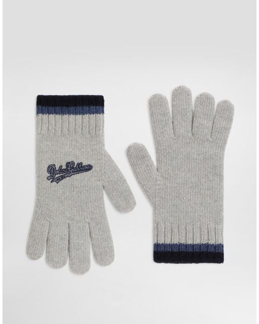Dolce & Gabbana Gray Knit Gloves With Logo for men