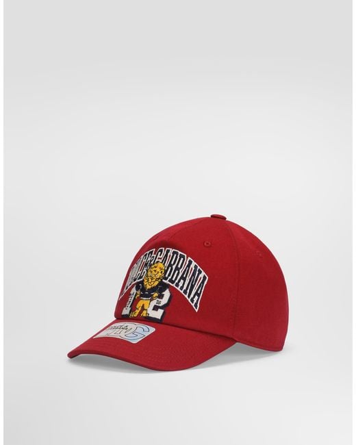 Dolce & Gabbana Red Drill Baseball Hat With Logo for men