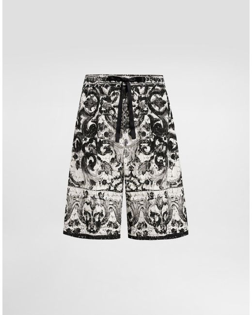 Dolce & Gabbana White Majolica-Print Crochet Lace Trousers for men
