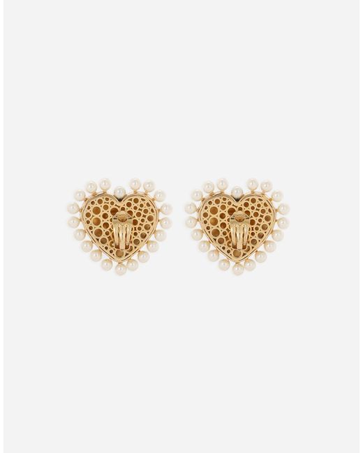 Dolce & Gabbana Metallic Heart Earrings With Beaded Detailing